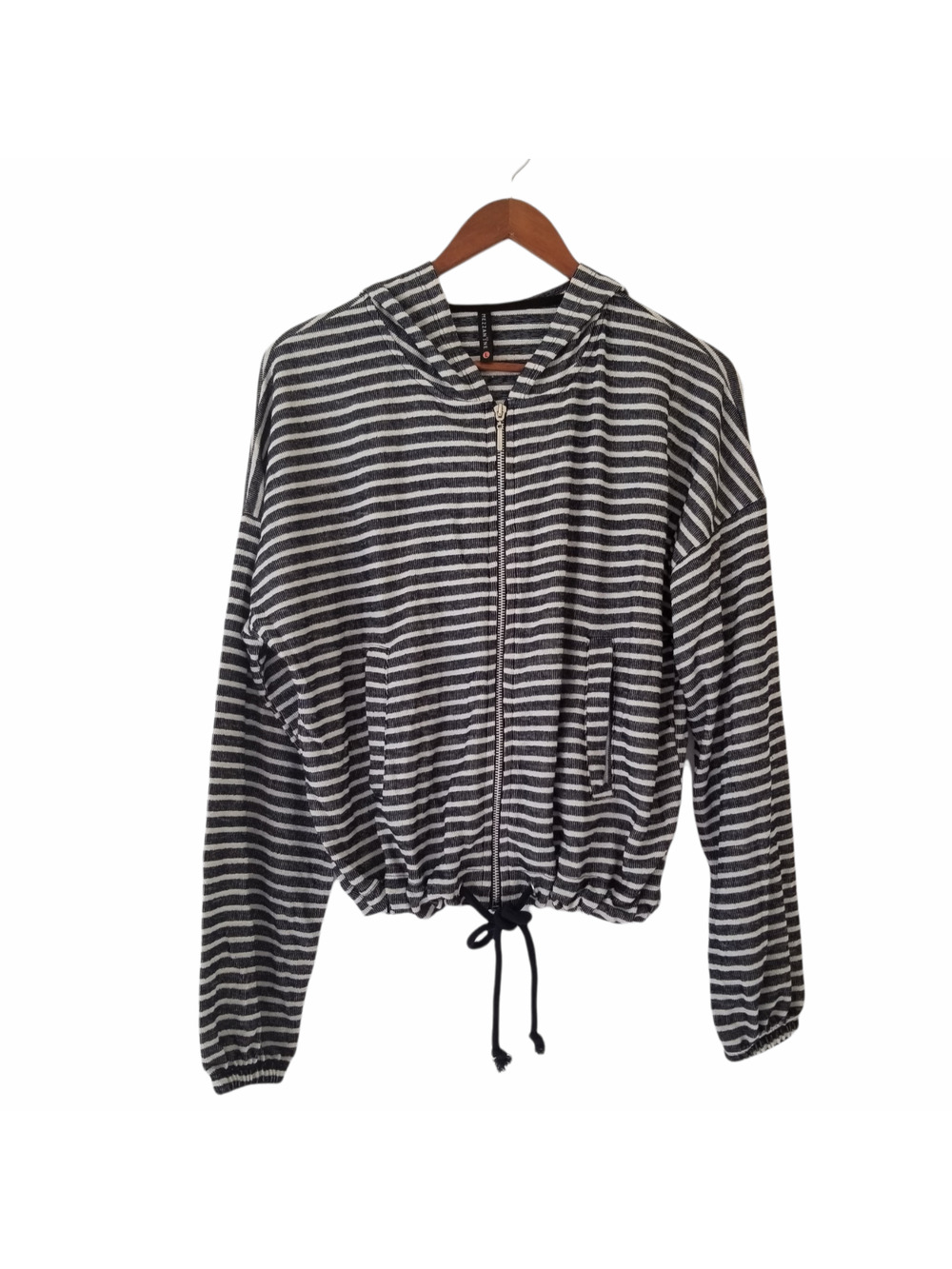 Mezzanine Stripe slouchy hoodie, elastic cuff, Drawstring waist - Size L